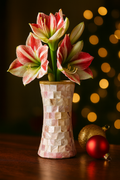 Elegant mother of pearl mosaic flower vase with floral pattern, showcasing a sophisticated decorative piece.
