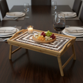 Rustic bamboo bed tray with stone mosaic inlay, ideal for breakfast or serving, crafted by My Store.