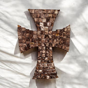 Mosaic Cross | Mother of Pearl Cross | Christian Cross Decor | Cross Wall Hanging | Decorative Cross Art | Brown Cross Art | Standing Cross
