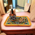 Handcrafted diamond art bamboo serving tray with intricate design and natural wood finish, ideal for serving and decorative use.
