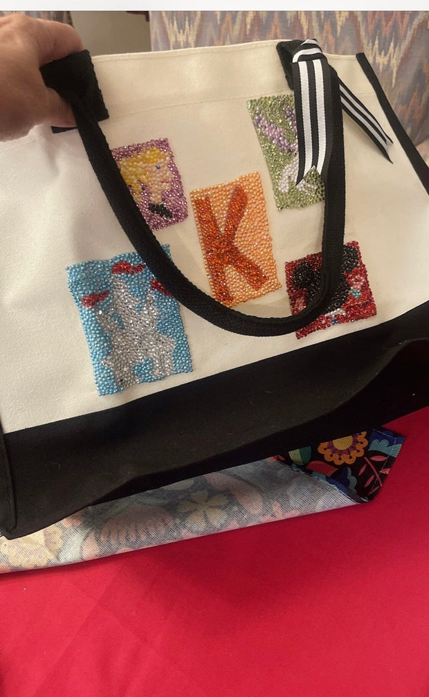 Customized White and Black All Purpose Tote Bag