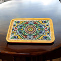 Handcrafted diamond art bamboo serving tray with intricate diamond design and natural wood finish.