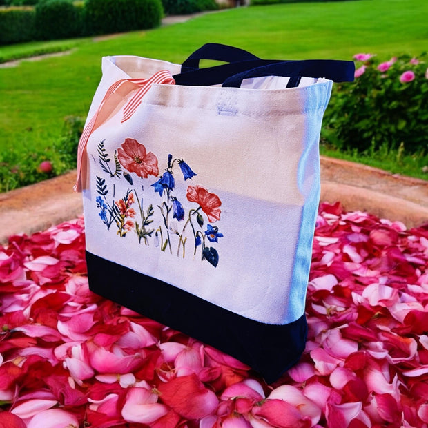 Large White and Black Design-Transferred Custom/personalized Canvas Bag