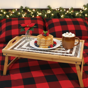 Brown and White Mother of Pearl Mosaic Wooden Bed Tray