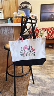 Large White and Black Design-Transferred Custom/personalized Canvas Bag