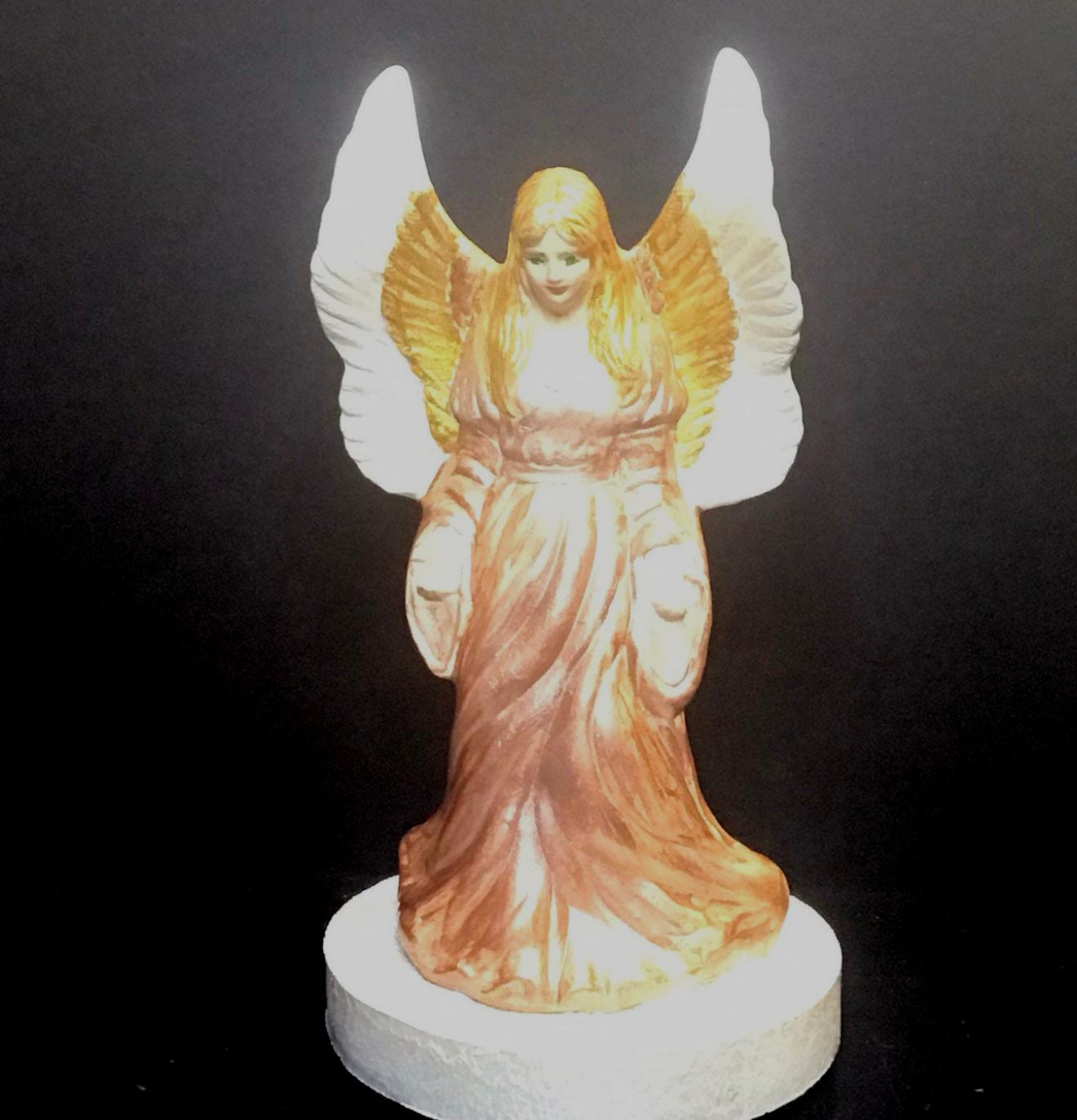 Ethereal Guardian Angel statue with detailed wings and flowing robes, made of stone or resin, representing protection and serenity.