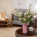 Handcrafted pink disco ball mirror vase with reflective surface and decorative design, perfect for modern home decor.