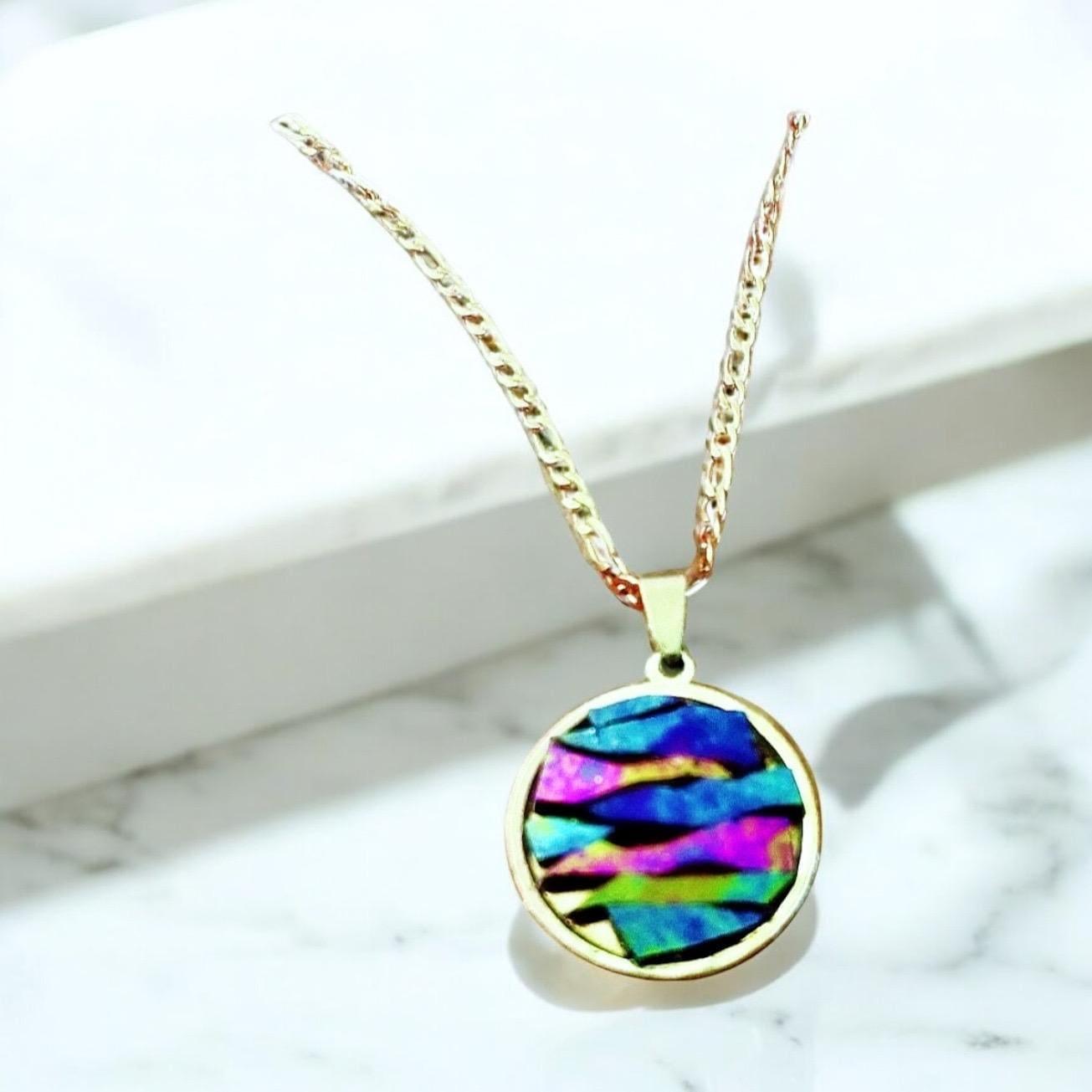Colorful pendant necklace with vibrant beads and silver chain, stylish jewelry accessory from My Store.