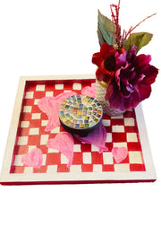 Hand painted Hearts Wooden Checkerboard Coffee Table Tray