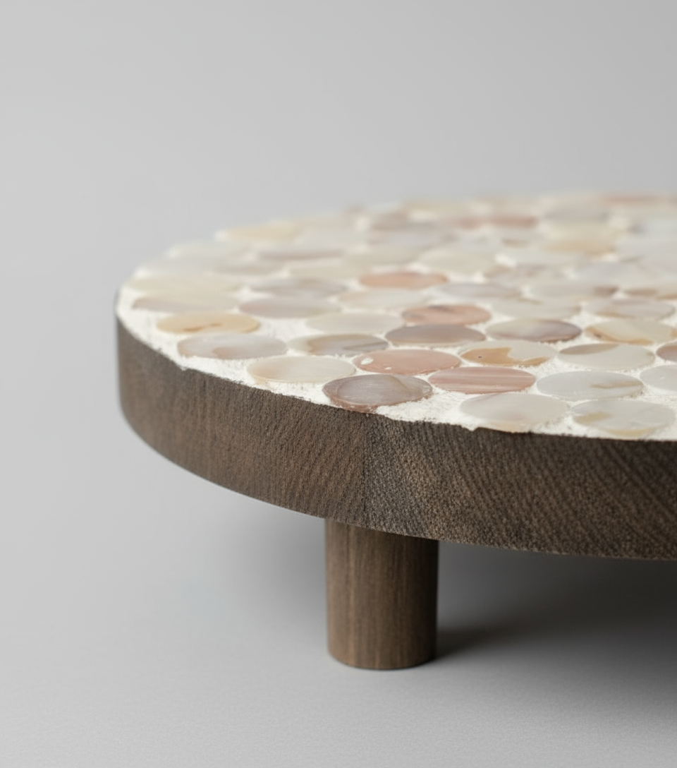 Handmade mother of pearl "Penny" mosaic decorative stand with intricate design by Miss Bette's Creations