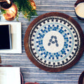 Grecian Blue Geometric Mosaic Wall Art with intricate blue and white tile patterns for elegant home decor.