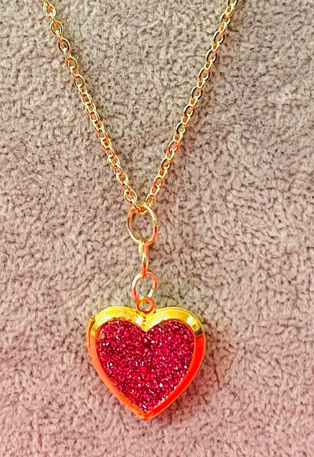 Gold Sparkling Rose Heart Shaped Locket