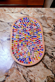 Plant Stand, Multi-Use Tray Wood and Mosaic Medium Size
