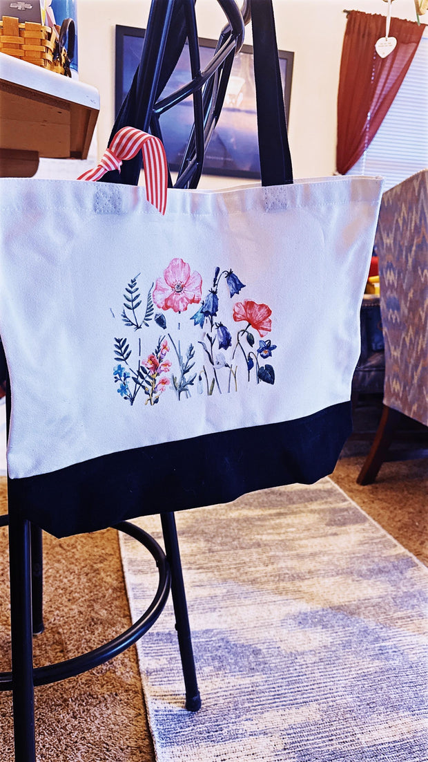 Large White and Black Design-Transferred Custom/personalized Canvas Bag