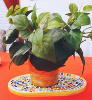 Plant Stand, Multi-Use Tray Wood and Mosaic Medium Size