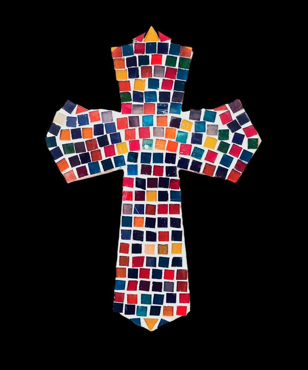 Multicolored Mosaic Wooden Wall Cross