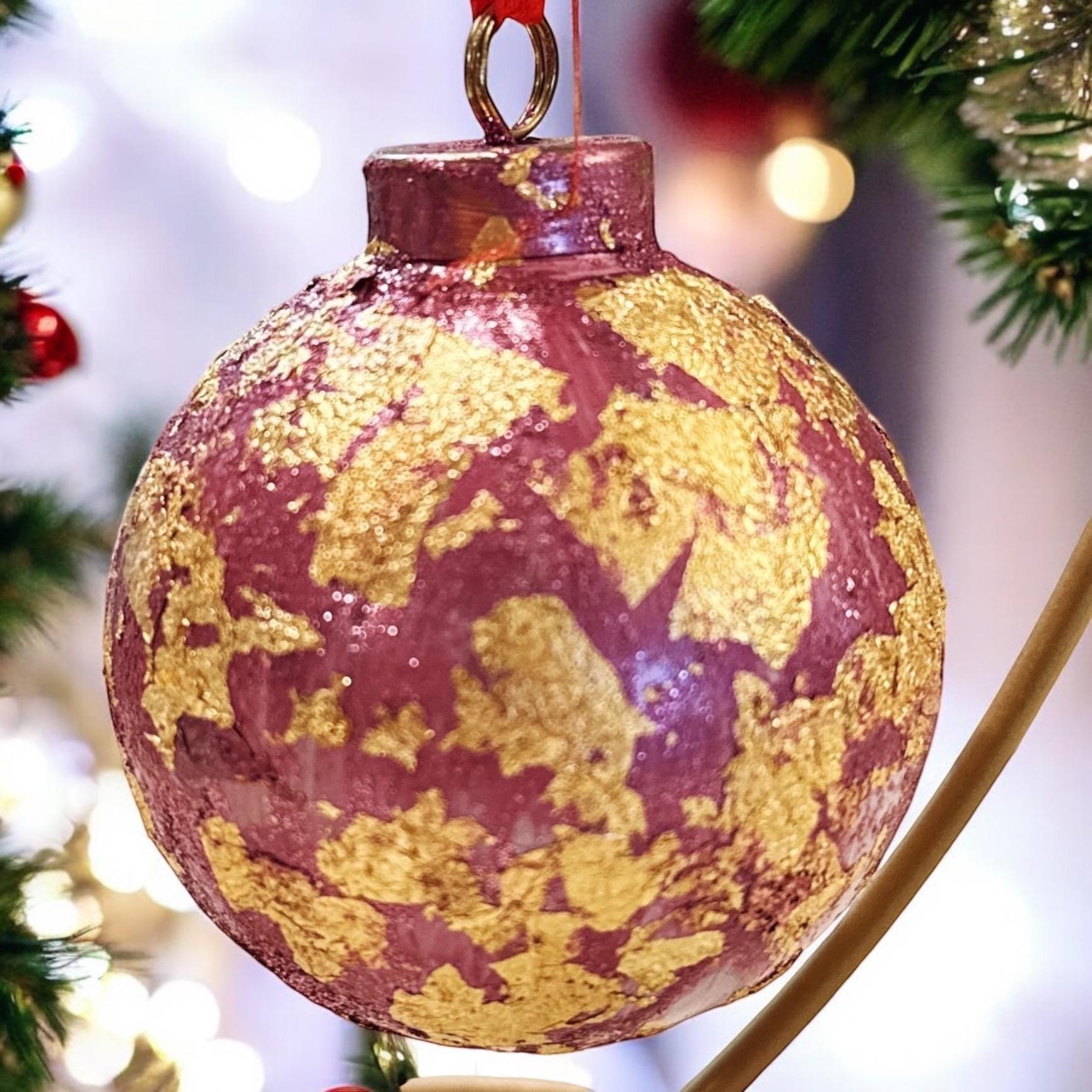 Rose and gold leaf Christmas ornament with intricate design, perfect for holiday decor and festive decorations.