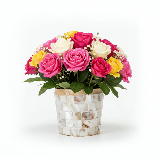 Mother of Pearl Flower Pot | Pearl Planter | Decorative Indoor Planter | Planter with Drainage | Mosaic Planter | Mosaic Plant Gift