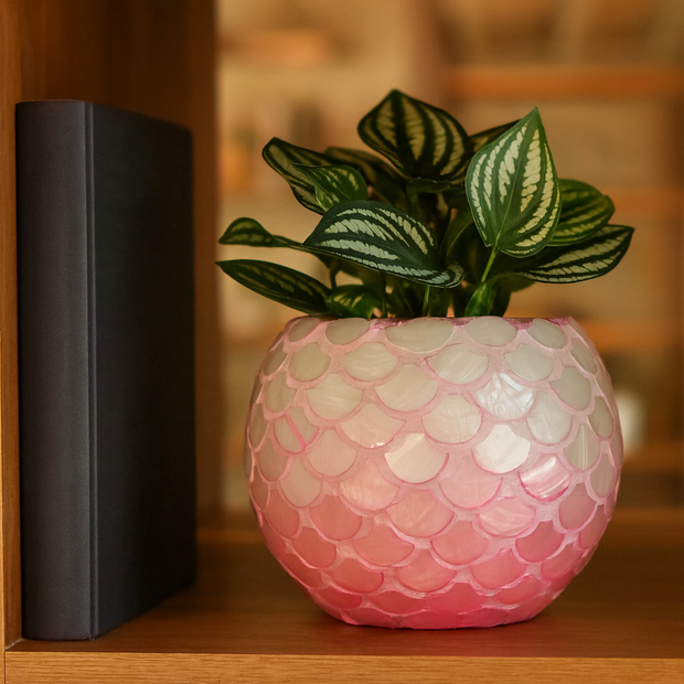 Pink Mother of Pearl Bowl Planter | Pink Vase | Scalloped Shaped Shells | Large Pink Planter