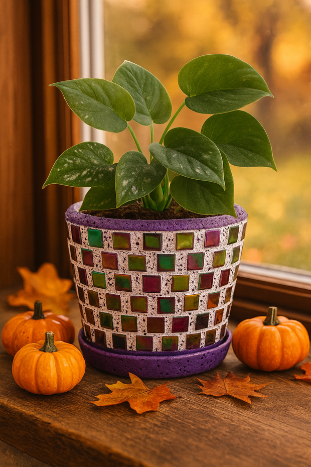 Mosaic Planter | Purple Planter | Planter with Drainage | Small Planter | Plant Pot with Drainage | Succulent Planter | Cactus Planter