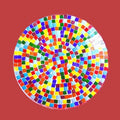 Colorful handcrafted rainbow mosaic stepping stone with intricate tile design, perfect for garden pathways or outdoor decor.