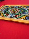 Handcrafted diamond art bamboo serving tray with intricate painted design, natural wood finish, and sturdy handles for serving.