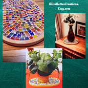 Plant Stand, Multi-Use Tray Wood and Mosaic Medium Size