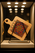 Handcrafted diamond art wood cutting board featuring intricate diamond design, made from natural wood, with smooth finish.