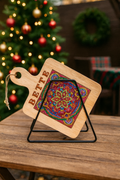 Handcrafted diamond art wood cutting board featuring intricate diamond patterns and smooth finish, perfect for kitchen decor and serving.