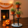 3-tier mosaic multi-level plant stand with colorful tiled shelves, perfect for displaying indoor or outdoor plants.