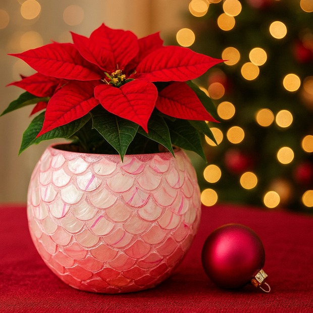 Pink Mother of Pearl Bowl Planter | Pink Vase | Scalloped Shaped Shells | Large Pink Planter