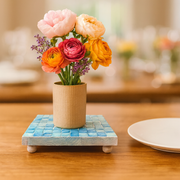 Square Turqoise Mother-Of-Pearl Plant Stand