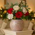 Artisan mauve mosaic globe vase with colorful glass tiles, handcrafted by Miss Bette's Creations.