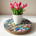 Handcrafted Tree of Life mosaic plant stand with intricate colorful tile design and sturdy metal base.