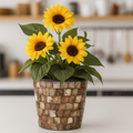 Handcrafted bronze and pearl mosaic planter with intricate design, showcasing a decorative ceramic pot for indoor or outdoor use.