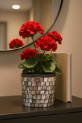 Luminous Smoky Pearl Mosaic Vase with intricate glass mosaic design, showcasing a shimmering smoky pearl finish.