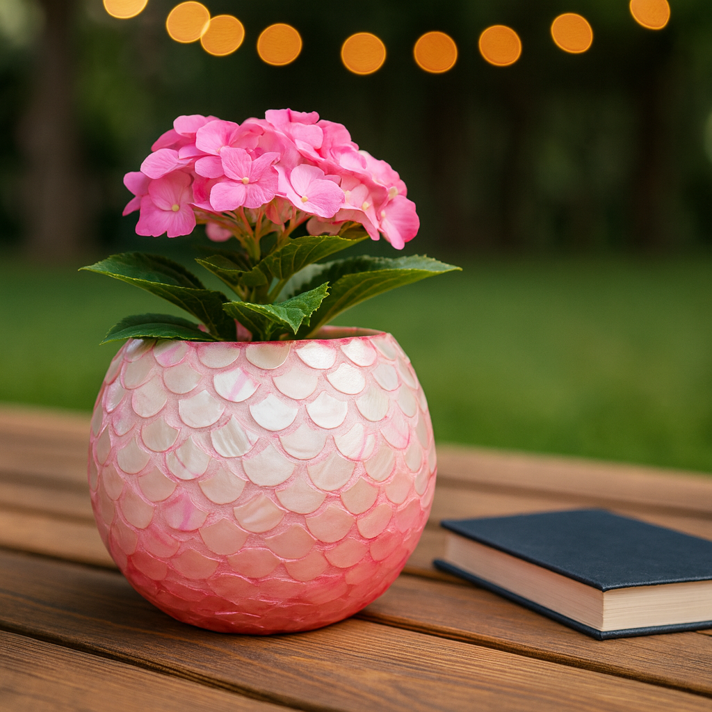 Handcrafted pink ombre mosaic bowl with scalloped edges, decorative and colorful, perfect for home decor or serving.
