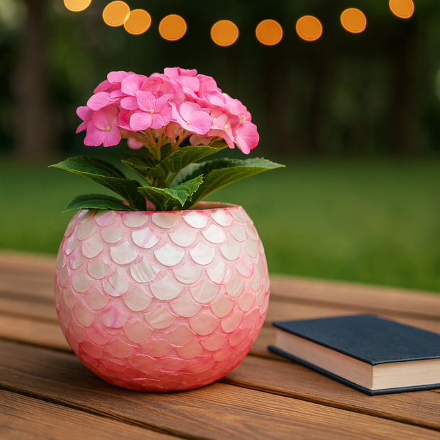 Pink Mother of Pearl Bowl Planter | Pink Vase | Scalloped Shaped Shells | Large Pink Planter