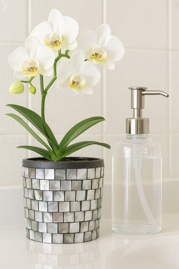 Mother of Pearl Planter | Mosaic Planter | House Plant Pot | Decorative Plant Pot | Mosaic Plant Pot | Iridescent Plant | Gray Brown Planter