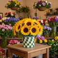 Modern green and white checkerboard mosaic herb planter with square design, ideal for indoor or outdoor gardening.