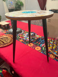 Tall Mother of Pearl Mosaic Plant Stand by Miss Bette's Creations, featuring intricate mosaic design and sturdy wooden frame.