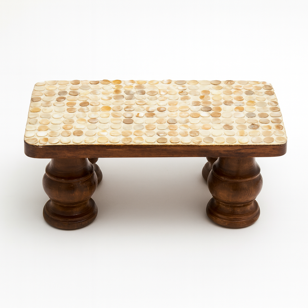 Vintage hand-carved wooden pedestal stand with intricate detailing, ideal for displaying decorative items or art pieces.