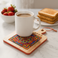 Handcrafted diamond art wood cutting board with intricate design, featuring smooth surface and natural wood finish.