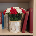Handcrafted mother of pearl mosaic planter by Miss Bette's Creations, featuring a colorful, decorative design for indoor or outdoor use.