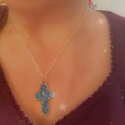 Glass Turquoise Cross Set in Silver