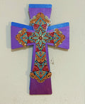Handmade decorated Christian cross wall hanging with intricate design, perfect for religious home decor.