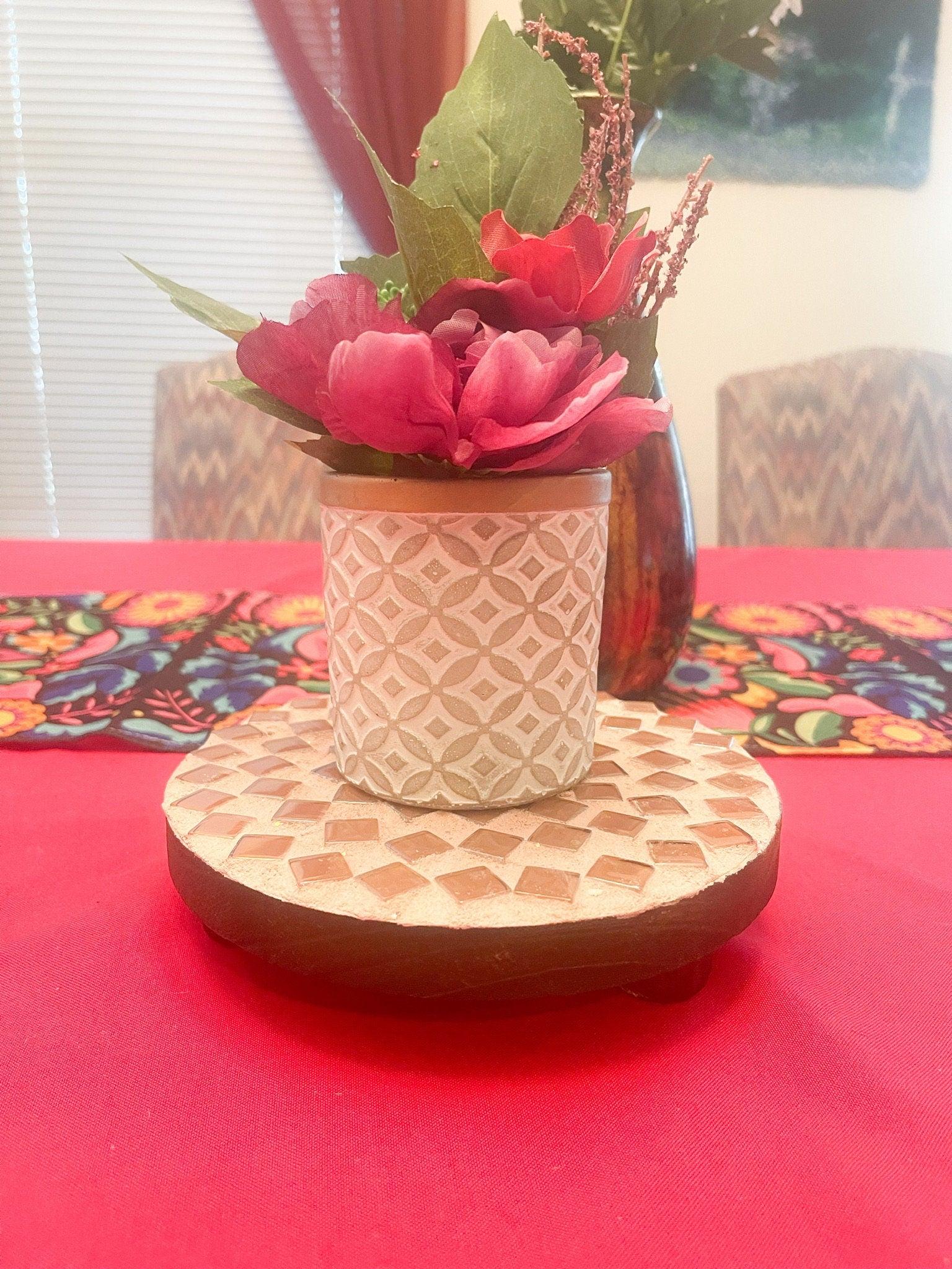 Handmade Sandy Beach mosaic plant stand with colorful tile design, showcasing a sturdy structure perfect for indoor or outdoor plants.