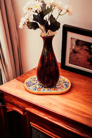Plant Stand, Multi-Use Tray Wood and Mosaic Medium Size
