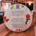 Custom poetry decorative piece featuring engraved script on a wooden plaque with elegant design details.