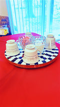 Decorative 16-inch circular platter and centerpiece, featuring intricate patterns and elegant design for home decor.